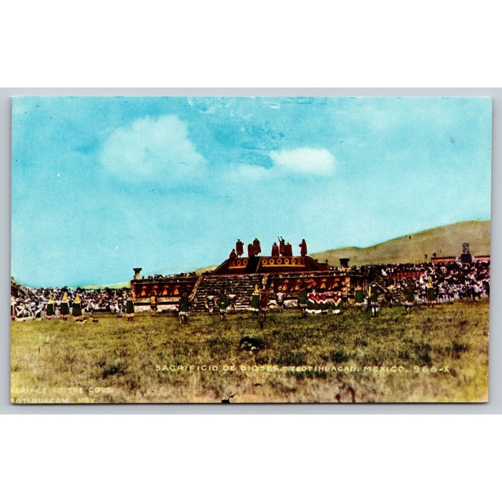 Vtg Mexico Postcard "Sacrifice to the Gods" Reenactment Sacrificio a los dioses